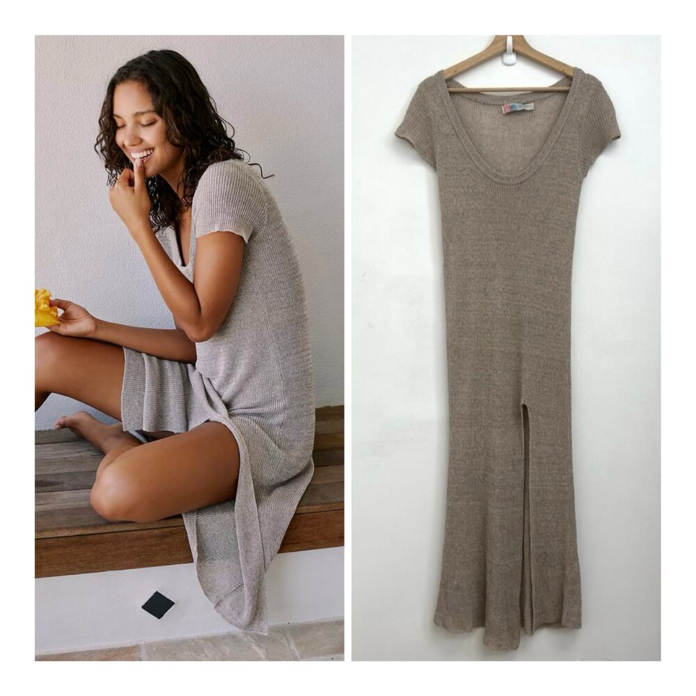 Free People Beach One Love Stretch Knit Midi Dress Semi Sheer Boho Cover Up XS